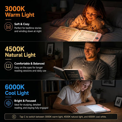 30 LED Book Light for Reading at Night in Bed, Rechargeable Book Page Light, 3 Color Temperatures, Stepless Dimming, 1-99 Min Timer, 2-in-1 Reading Light Light & Night Light, Gift for Readers White