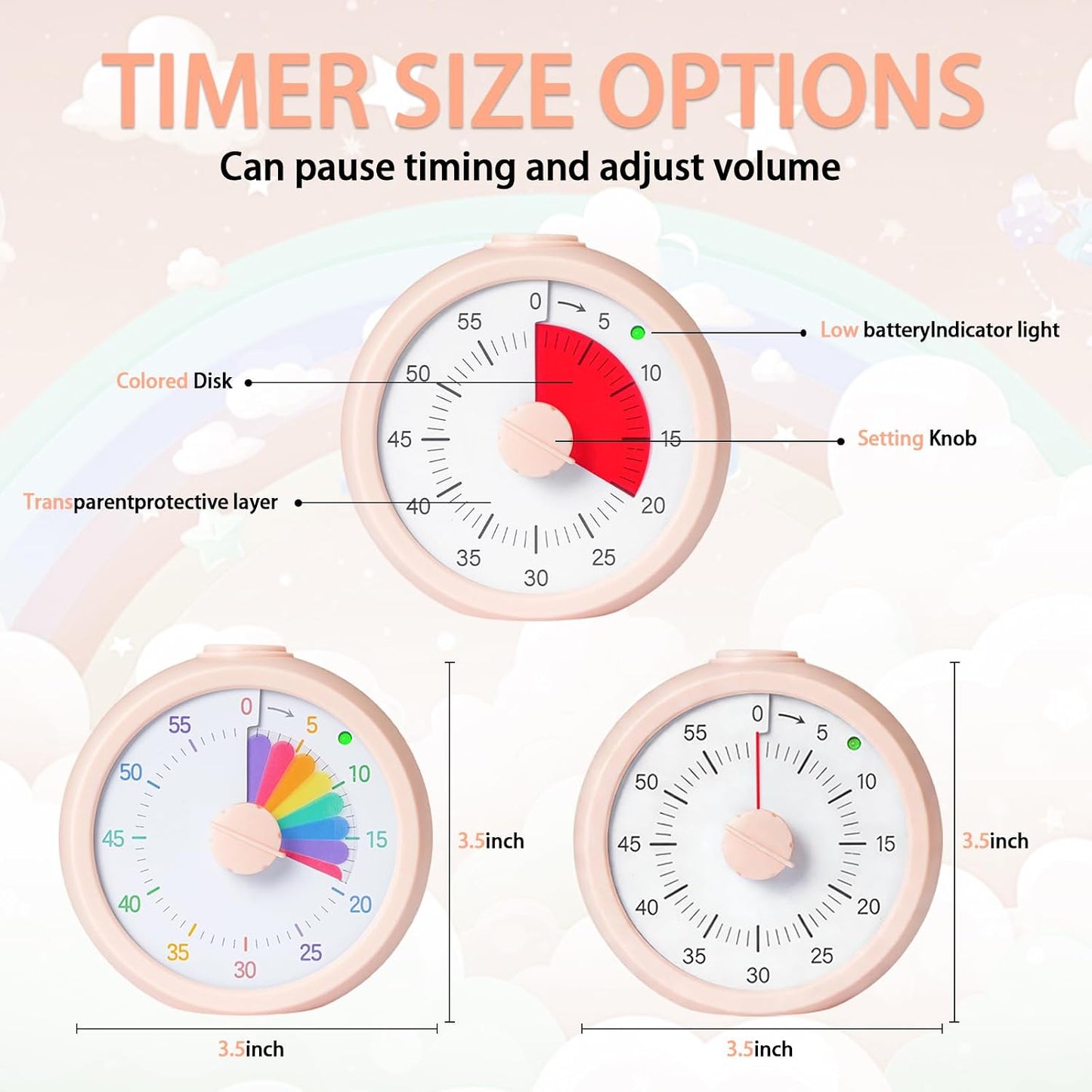 Visual Timer for Kids 60 Minute Countdown Timer Rainbow Disk Desk Timer Clock for Classroom Study Office Kitchen with Silent Operation (Purple)
