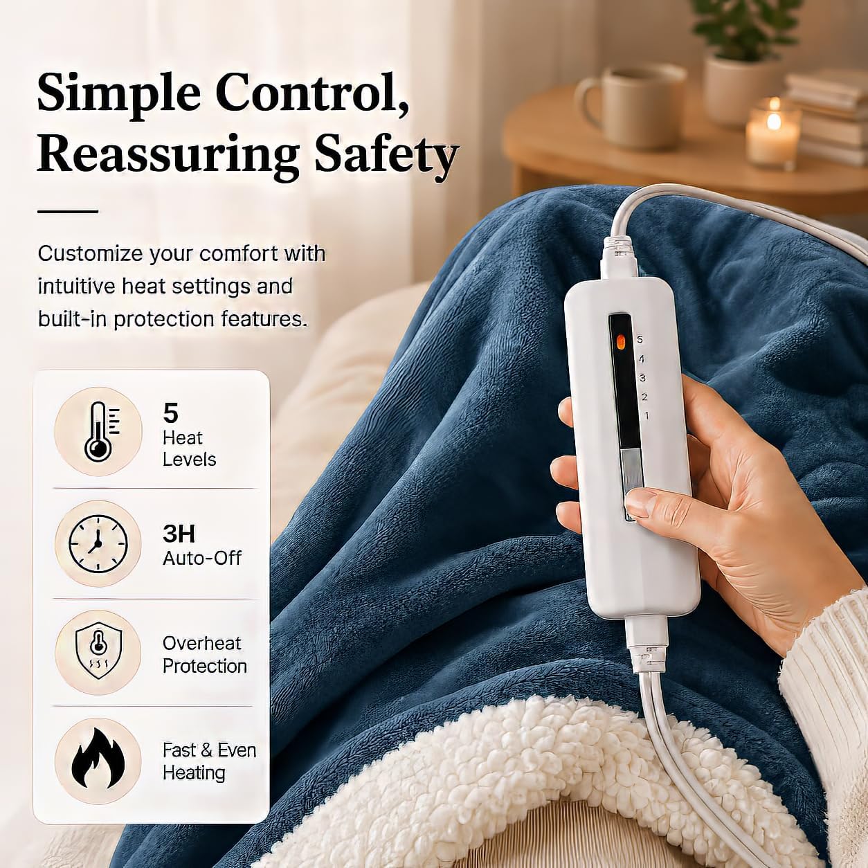 Electric Heated Blanket Full Size 72"x84" – Light Gray | ETL for Safe Overnight, 4 Heat Settings & 10H Auto Off, Dual-Sided Microplush Sherpa for Home Night, Machine washable