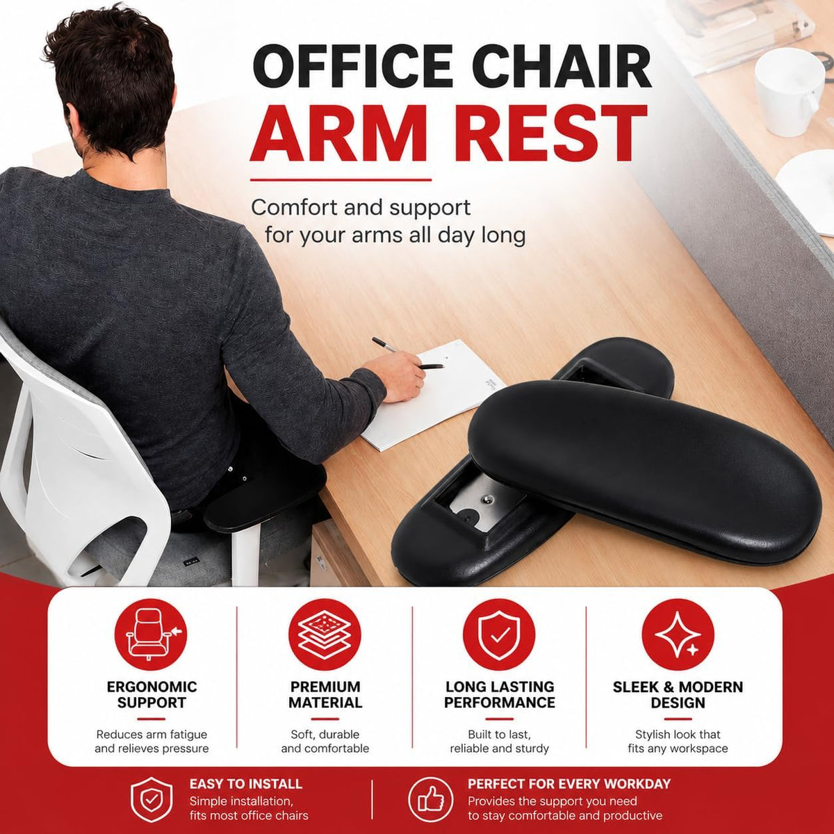 Ketofa Office Chair Arm Rest Replacement Fits All Styles of Arms with 4" Mounting Hole Patterns Screws Set Desk Armrest Cover(2Pack)