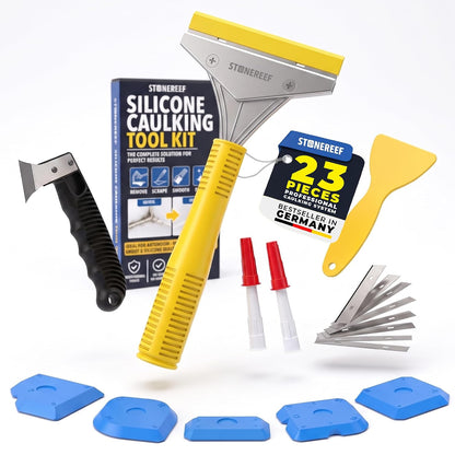STONE REEF Silicone Caulking Tool Set – 5-in-1 Sealant Finishing Tool Kit | Caulk Remover, Grout Scraper & Applicator for Bathroom, Kitchen, Window, Sink, Tile & Joint | Professional Silicone Tools