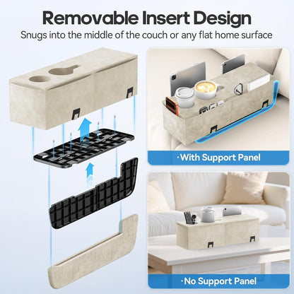 Removable Sofa Armrest Couch Caddy with Cup Holder Insert Between Cushions | Sofa Accessories Storage, Couch Armrest Pillow Table with Drink Holder