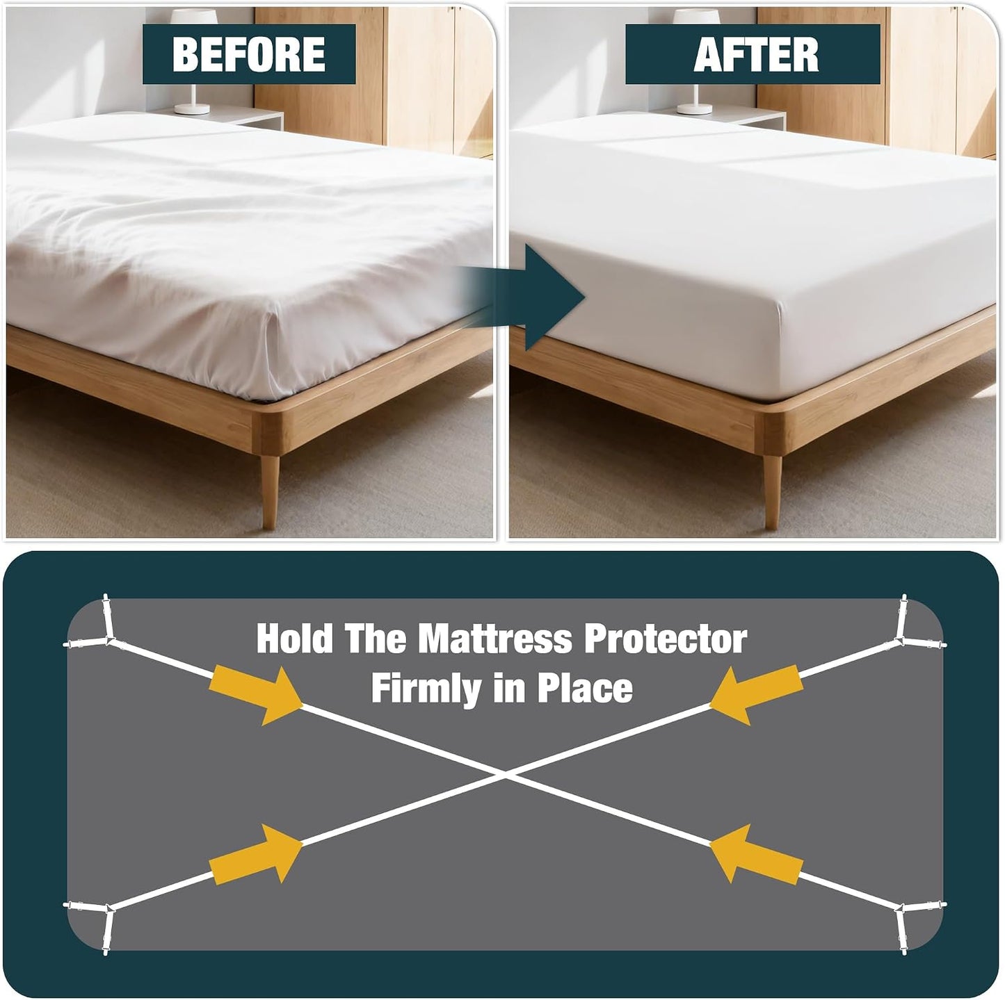 2 Pack Extra Long Bed Sheet Straps, Strong Diagonal Bedding Clips, Easy Install Mattress Sheet Fasteners for Deep Pockets