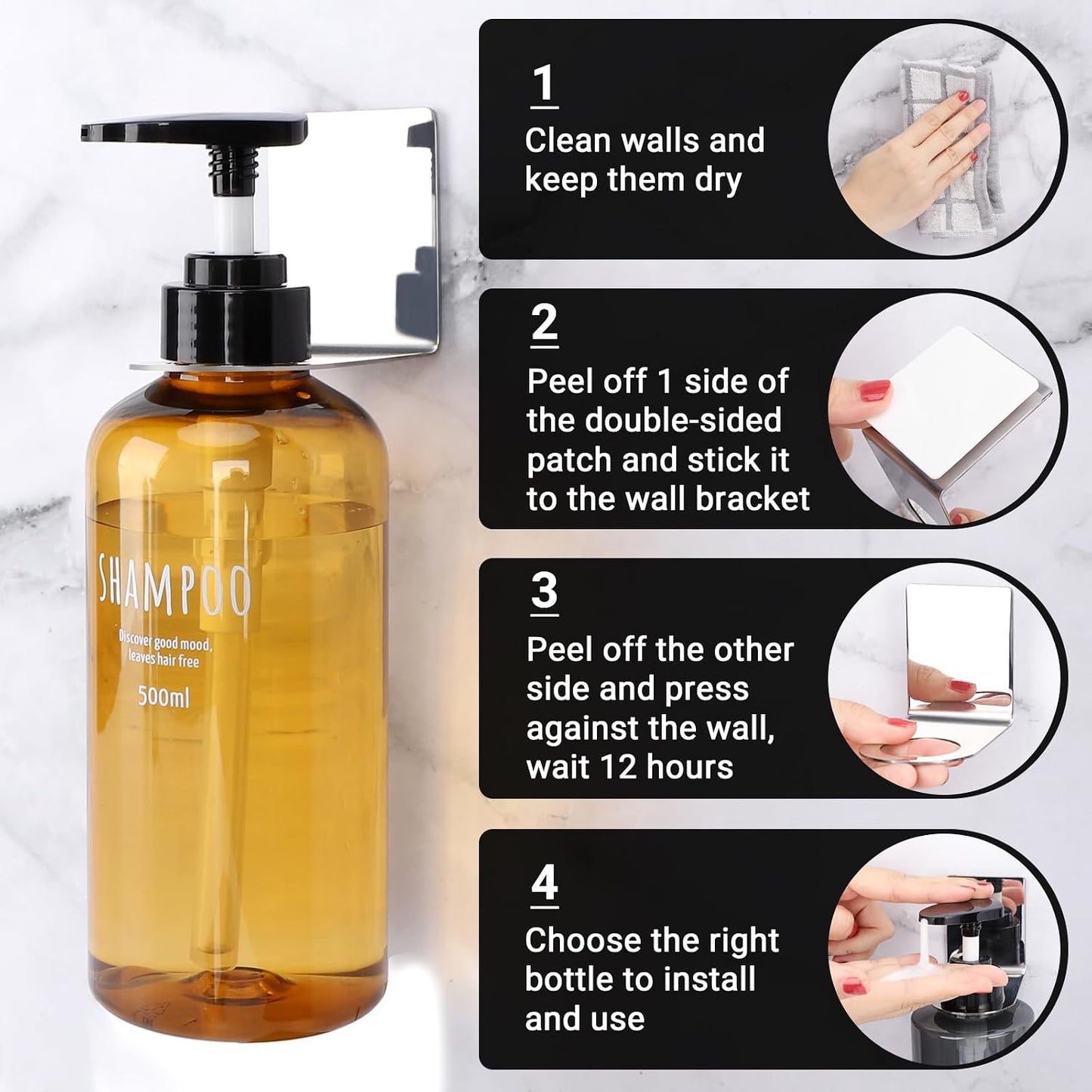 Segbeauty Stainless Adhesive Shampoo Bottle Holder, Dia 1.3inch 3.3cm Non-Drill Soap Dispenser Holder Set Silver, 3pcs Rustproof Shampoo Holder for Shower, Bottle Wall Mounted Rack for Toilet Kitchen