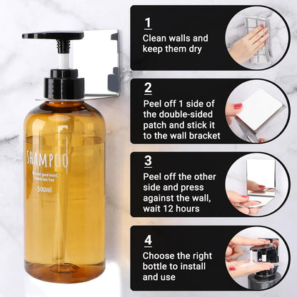 Segbeauty Stainless Adhesive Shampoo Bottle Holder, Dia 1.3inch 3.3cm Non-Drill Soap Dispenser Holder Set Silver, 3pcs Rustproof Shampoo Holder for Shower, Bottle Wall Mounted Rack for Toilet Kitchen