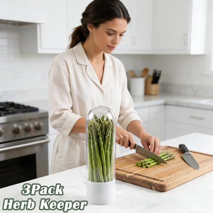 Ideal Swan Herb Keeper, 3 Pack Herb Saver Refrigerator for Cilantro & Herbs | Keeps herbs fresh 2-3 weeks. 3 pack stores cilantro, parsley, asparagus, lettuce. Easy-clean, stackable, fits fridge shelves.
