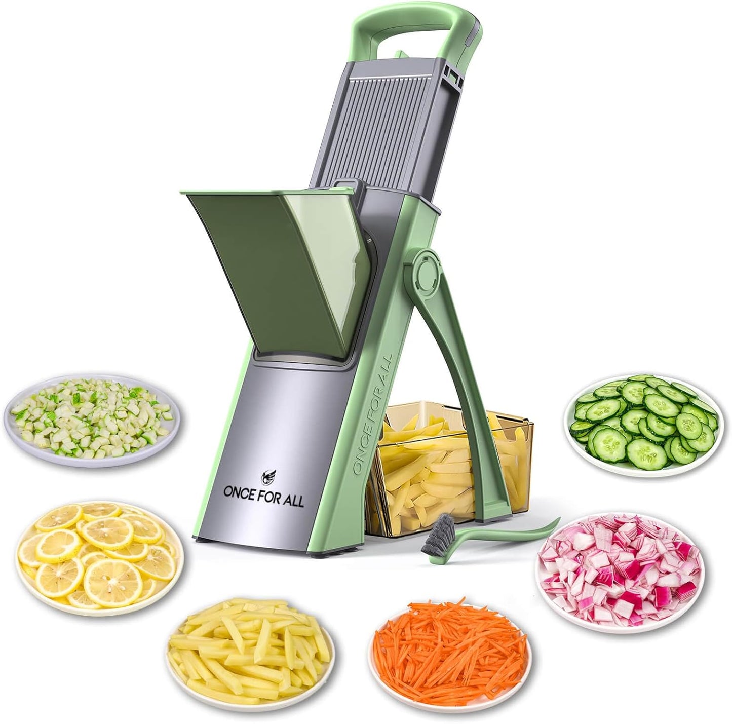 ONCE FOR ALL Safe Mandoline Slicer Plus, Bigger Size, Potato Slicer, Black | 0.1-8mm Adjustable Vegetable Food Chopper, Kitchen Mandoline Slicer Stainless Steel, Detachable Blade, Dishwasher-safe, Gift