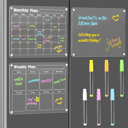 DIYMAG Magnetic Calendar, Fridge Magnets for Whiteboard 4 PCS Dry Erase | Clear Monthly Weekly Daily Memo Acrylic Planning Boards Apartment Essentials for Refrigerator