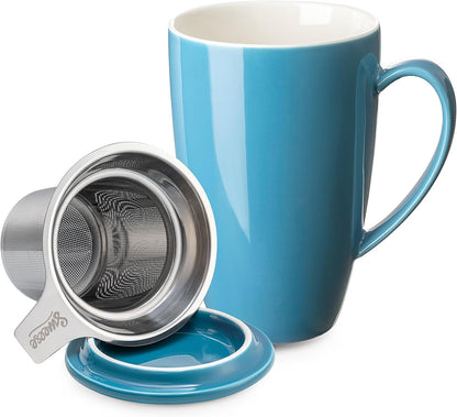 Sweese 15oz Porcelain Tea Mug with Infuser and Lid – Microwave Safe, Ergonomic Handle, Lead-Free Glaze, for Loose Leaf Tea