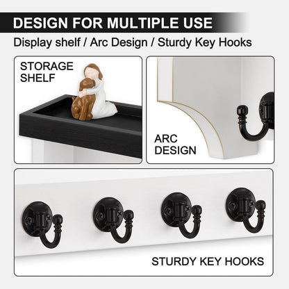Key and Mail Holder Wall Mount, Mail Organizer with 5 Key Hooks | Key Holder with Shelf, Key Holder for Coat, Dog Leash, Home Decor Rack, Entry Way Organizer