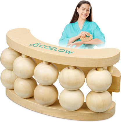 Handheld Lymphatic Drainage Massager - May Reduce Appearance of Cellulite | Cozlow manual massage tool w/ 7 rolling balls, helps support lymph system care, promotes healthy circulation & smoother skin