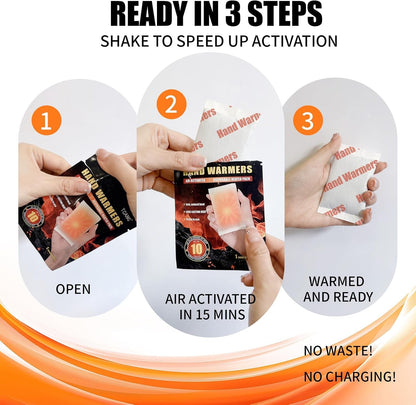 Hand Warmers Disposable - Up to 15 Hours of Heat - 10/50/100/200 Pack Super Long Lasting Air Activated Warmers, All Natural, Portable for Body, Hands & Toes - Odorless Hot Warmer Heater for Outdoor
