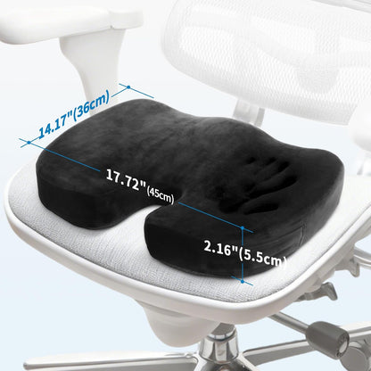Memory Foam Seat Cushion for Office Chair & Car - Ergonomic Tailbone & Sciatica Pain Relief Pad - Non-Slip Desk Chair Cushion for Long Sitting, Breathable Mesh Pad for Posture Support (Black)