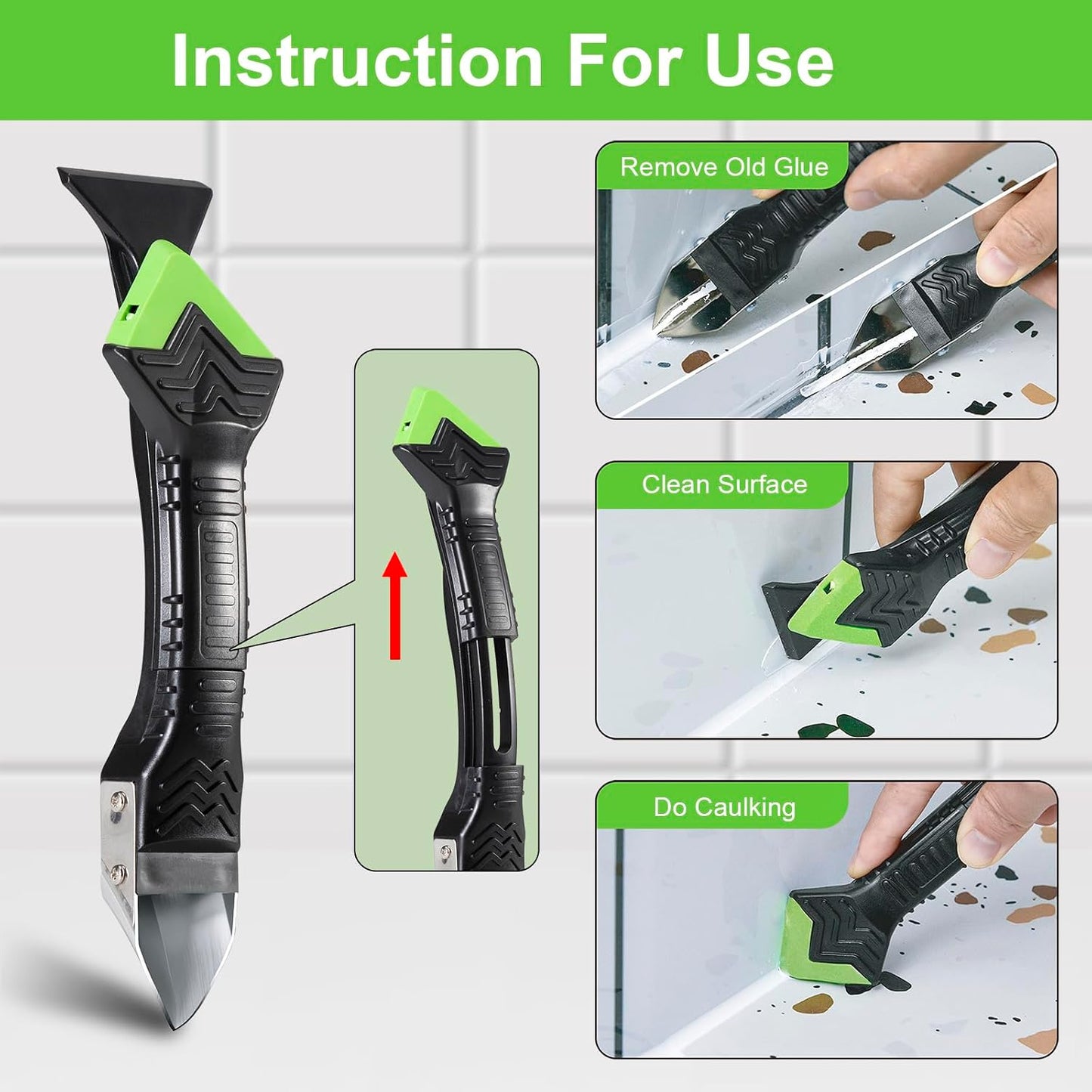 Goopreen 3 in 1 Silicone Caulking Tool Kit-Stainless Steel Caulk Remover Tool,Caulk Finishing Tool of 6 Silicone Pads,Caulk Tool Set for Kitchen Bathroom Tile Shower Window