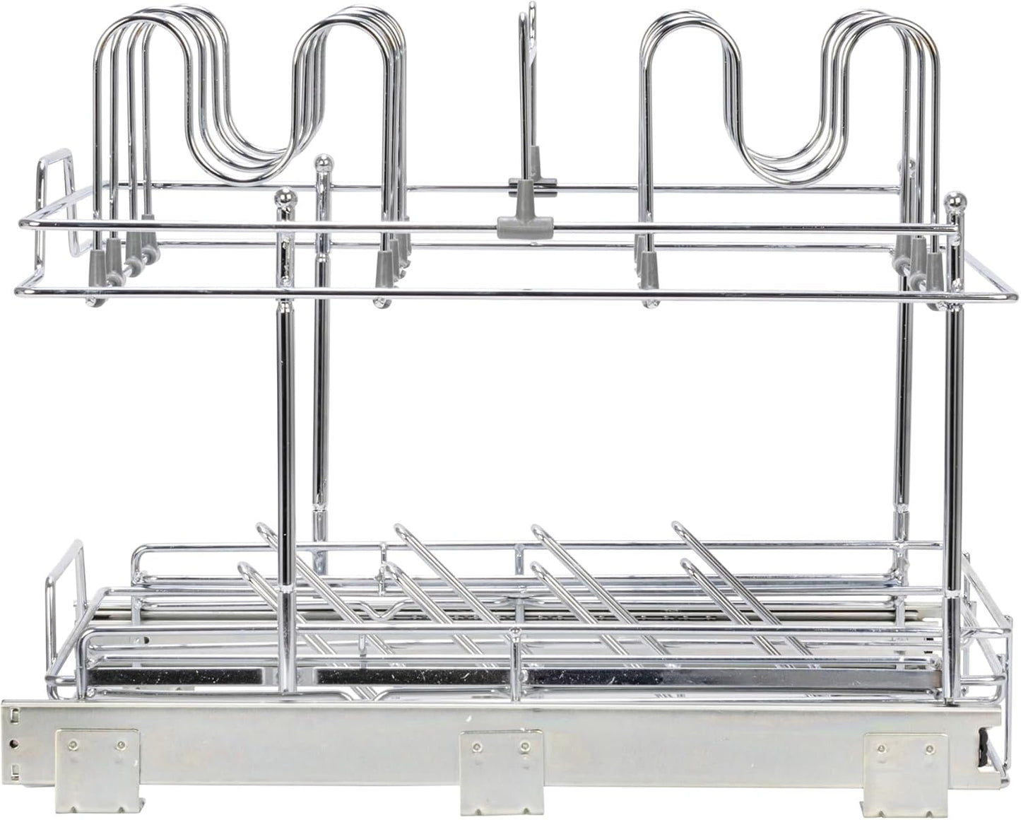 Household Essentials Glidez Multipurpose Chrome-Plated Steel Pull-Out/Slide-Out Storage Organizer for Cookware and Bakeware - 2-Tier Design - Fits Standard Size Cabinet or Shelf, Chrome