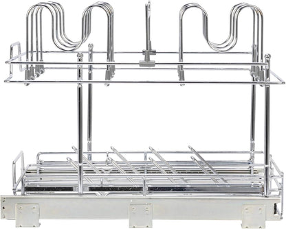 Household Essentials Glidez Multipurpose Chrome-Plated Steel Pull-Out/Slide-Out Storage Organizer for Cookware and Bakeware - 2-Tier Design - Fits Standard Size Cabinet or Shelf, Chrome