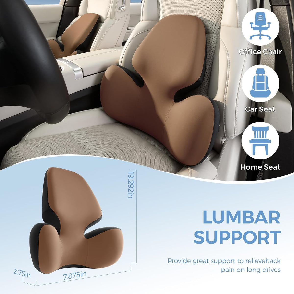 BEBAS Lumbar Support Pillow for Car, Memory Foam Back Cushion for Driving