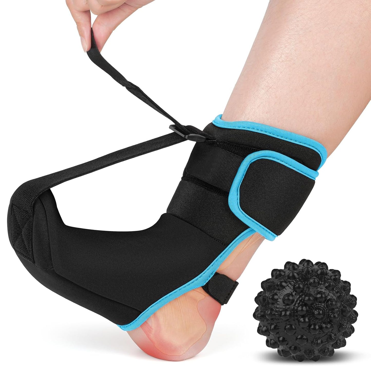 Plantar Fasciitis Night Splint Sock with Massage Ball for Tension Relief, Alleviate Pain from Plantar Fasciitis, Arch Pain, Heel Spur, Foot-drop and Achilles Tendonitis, Soft and Comfortable Foot Brace for Men and Women, Large-Black