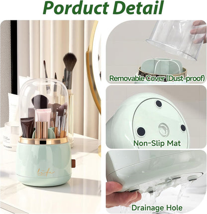 360 Rotating Toothbrush Holders for Bathrooms, 7-Slot Toothbrush Holder with Cover & Drainage, Bathroom Countertop Organizer for Electric Toothbrushes, Toothpaste & Makeup Brushes