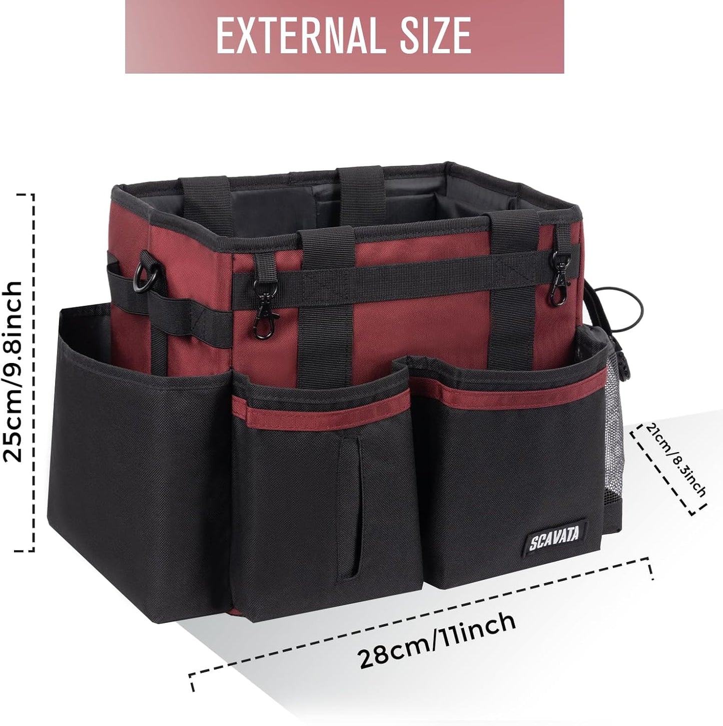 SCAVATA Compact Wearable Cleaning Caddy with Handle & Shoulder Straps | Small Cleaning Supplies Organizer, Under Sink & Car Cleaning Tools Storage Bag for Housekeepers Cleaners, Black