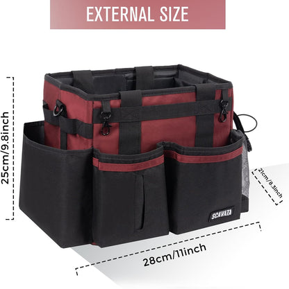 SCAVATA Compact Wearable Cleaning Caddy with Handle & Shoulder Straps | Small Cleaning Supplies Organizer, Under Sink & Car Cleaning Tools Storage Bag for Housekeepers Cleaners, Black