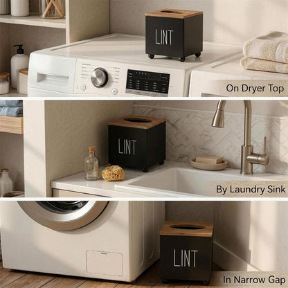 Lint Bin for Laundry Room, Farmhouse Lint Box, Wooden Lint Holder with Lid, Lint Container for Laundry Room Decor, Dryer Lint Trash Can for Laundry Accessory Organization