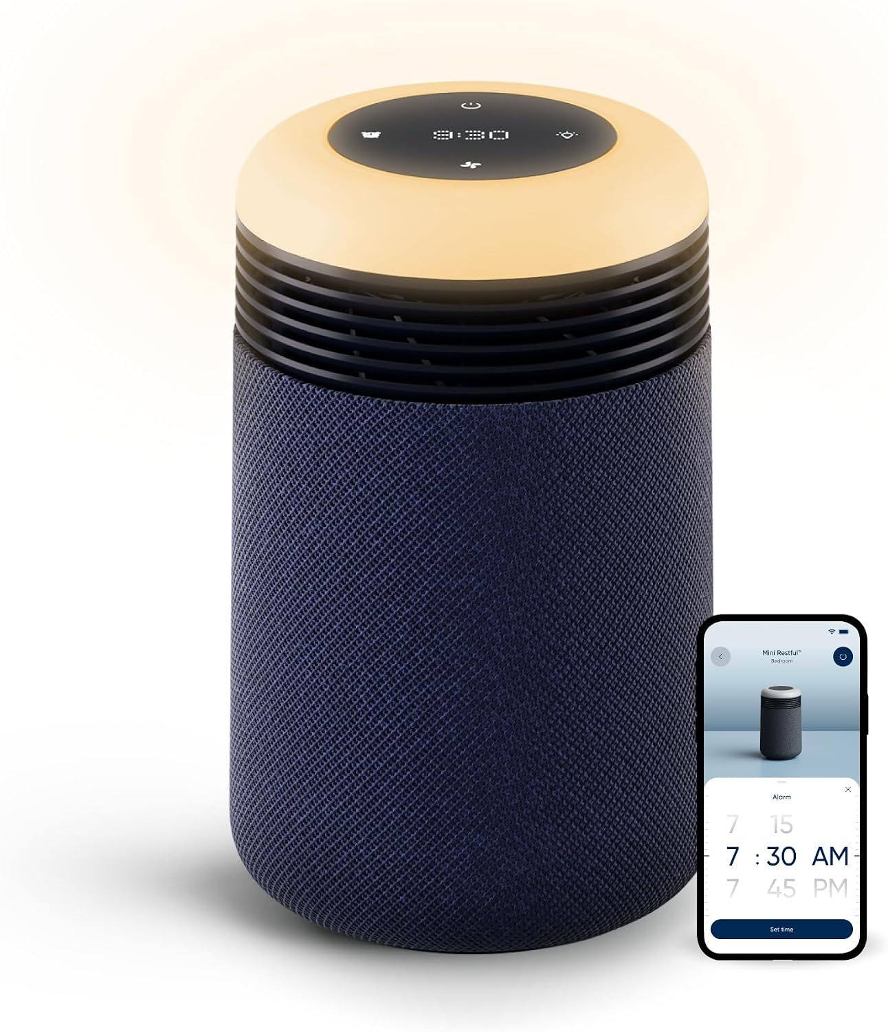 BLUEAIR Mini Restful Bedroom Air Purifier with Sunrise Alarm Clock, Beige | HEPASilent air purification, sunrise alarm, adjustable nightlight, clock, app-set alarms with sounds and schedules, USB-C
