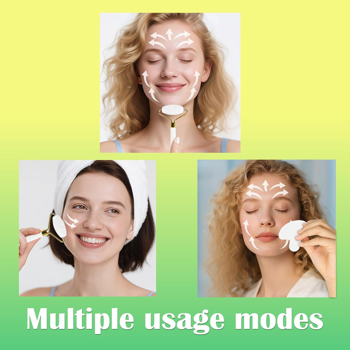 Jade Roller Gua Sha Tools - Nature Gua Sha Facial Tool Skin Tightening Face Massager Anti-Aging Jade Face Roller Puffiness Reducing Guasha Stone for Women Men（Green）
