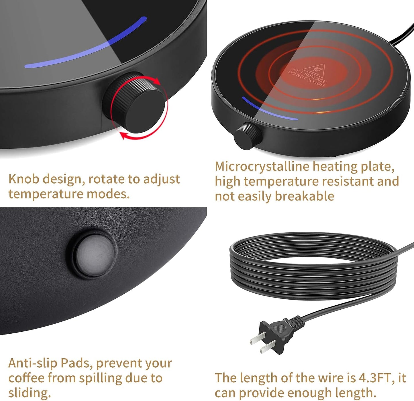 Coffee Mug Warmer for Desk 4H Auto Shut Off, Smart Coffee Cup Warmer with 3 Temperature Setting, Electric Mug Warmer Plate for Coffee, Milk, Tea (Black)