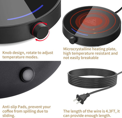 Coffee Mug Warmer for Desk 4H Auto Shut Off, Smart Coffee Cup Warmer with 3 Temperature Setting, Electric Mug Warmer Plate for Coffee, Milk, Tea (Black)