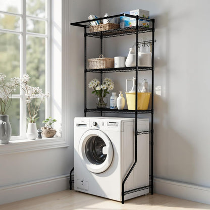 VEVOR Over The Washer and Dryer Storage Shelf, 3 Tier Laundry Room Drying Rack with Hanger Rod and Hooks, Adjustable Over Washer and Dryer Shelves, Laundry Room Shelf Storage Space Saver, White