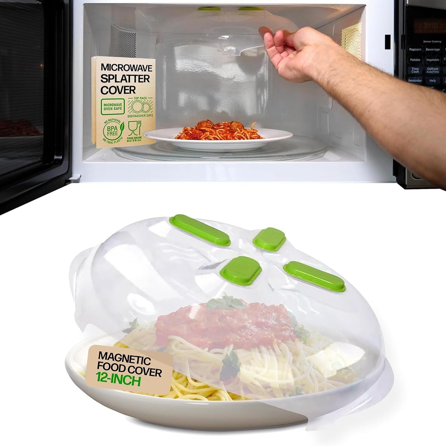 HOVER COVER Magnetic Microwave Splatter Cover for Food - 12-Inch - Gray | BPA-Free Lid, Vented Plate Guard with Steam Vents, Anti-Splash Microwave Lid, Dishwasher Safe, Space-Saving Magnetic Storage