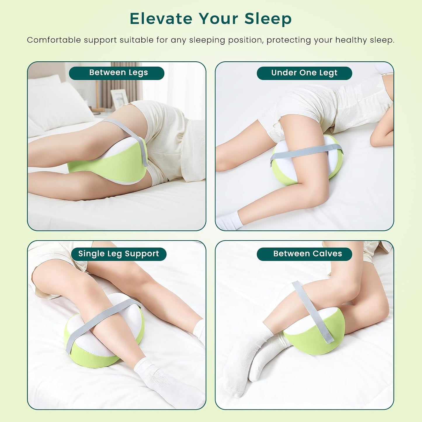 Knee Pillow for Side Sleepers, Leg Pillow with Adjustable Hook & Loop Strap & Removable Washable Cover for Spine Alignment, Sciatica, Hip & Back Pain Relief