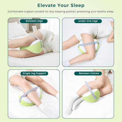 Knee Pillow for Side Sleepers, Leg Pillow with Adjustable Hook & Loop Strap & Removable Washable Cover for Spine Alignment, Sciatica, Hip & Back Pain Relief