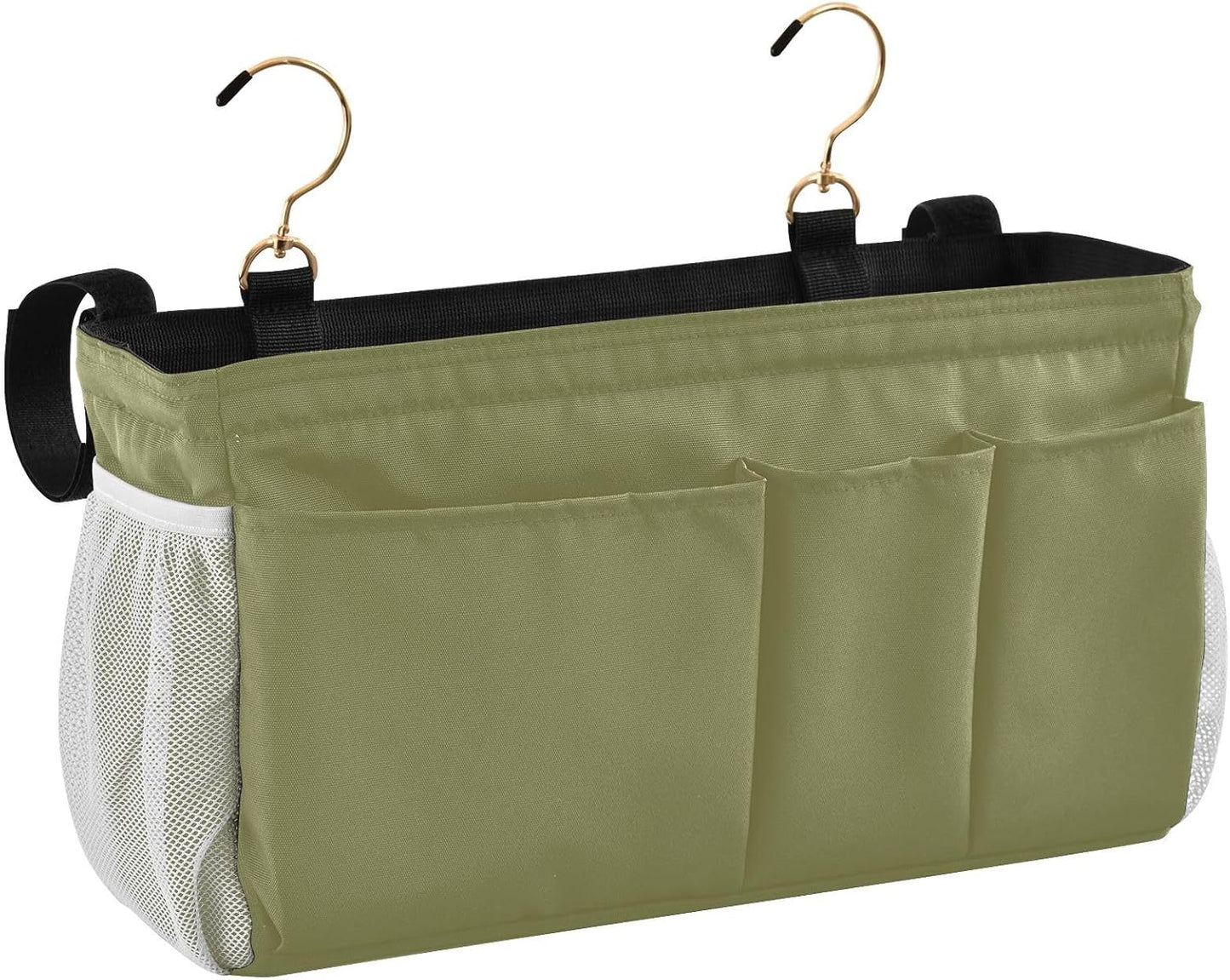 Black Bedside Caddy Storage Bag Bedside Organizer for Bed Rails College Dorm Room Organizer Caddy Hanging Shelf 6 Pockets with Hooks for Drinks Magazine Phone Holder