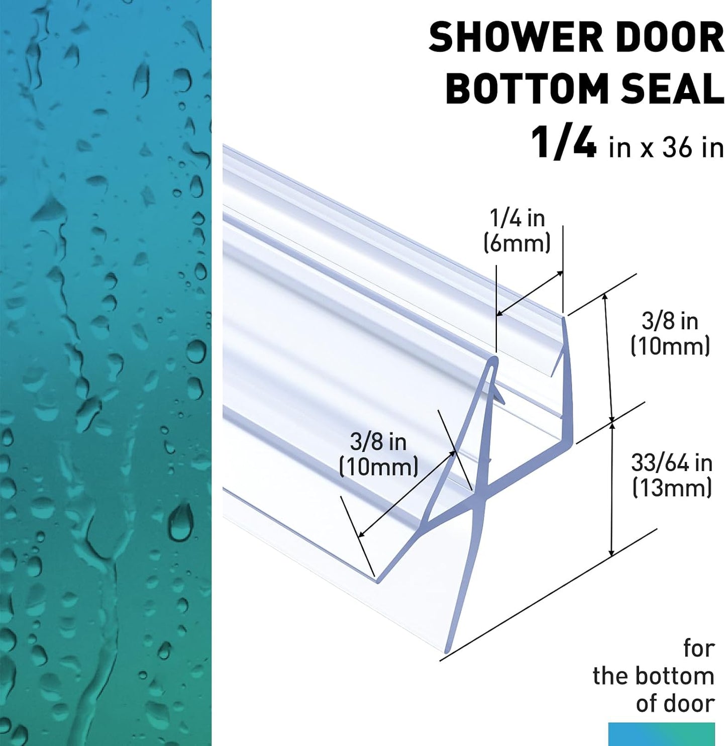 Shower Door Bottom Seal,2 PCS 3/8" x 36" | Shower Door Sweep for 3/8 Inch Glass,Frameless Glass Door Seal Strip,Stop Shower Leaks and Create a Water Barrier