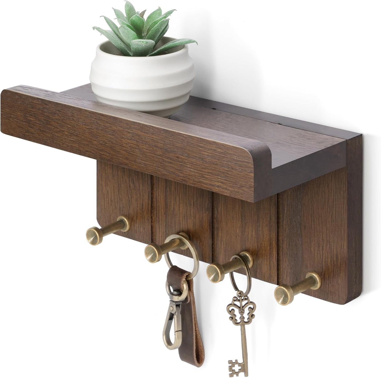 Rebee Vision Key Holder Wall Mount with Shelf for Entryway, Distressed Blue | Key and Mail Holder for Wall, Shelf, 4 Key Hooks, Farmhouse Decor, Room Decor Aesthetic, Compact Home Storage, Wall Organizer