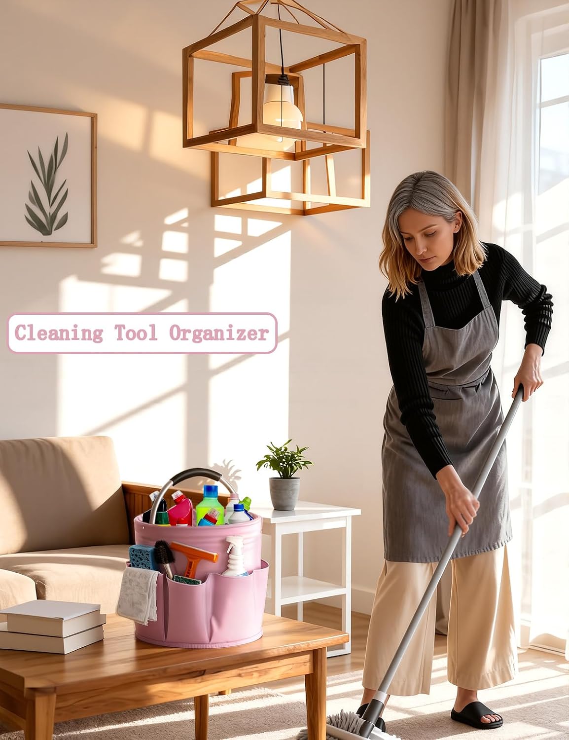 Cleaning Caddy with Handle, for Cleaning Supplies Organizer Bucket | Foldable Storage Tote with 6 Pockets,17L Large Capacity Basket for Household Organizer,Laundry Room,Bathroom & Home