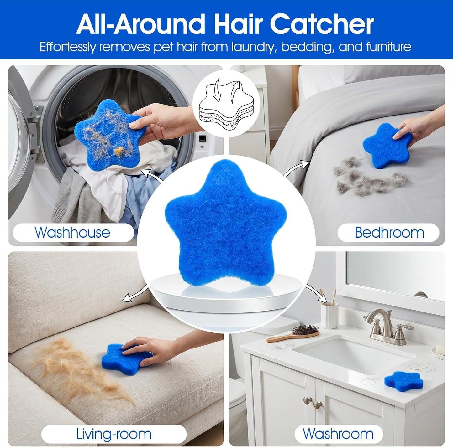 6PCS Dog Cat Hair Remover Reusable Pet Hair Catcher for Laundry | Laundry Pet Hair Remover, for Washing Machine Dryer, Effectively Remove Pet Hair Lint Dander, from Bedding Clothing