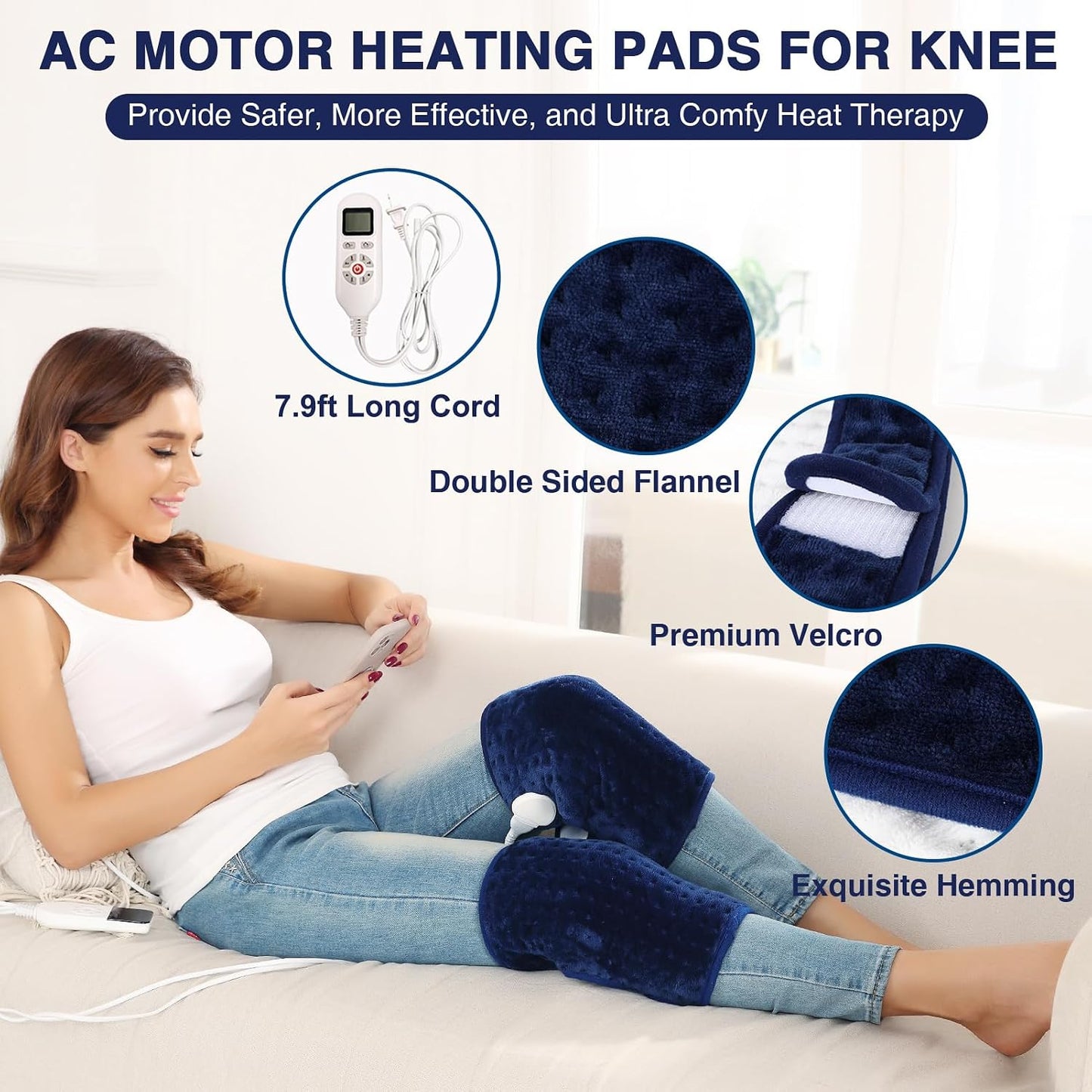 JOBYNA Heating Pad for Neck, Hands-Free Electric Heated Neck Wrap for Pain Relief, 29"×8'' Neck Heat Pad with 8.53ft Power Cord, Auto Shut Off,Size/Temperature/Time Adjustable（Navy）
