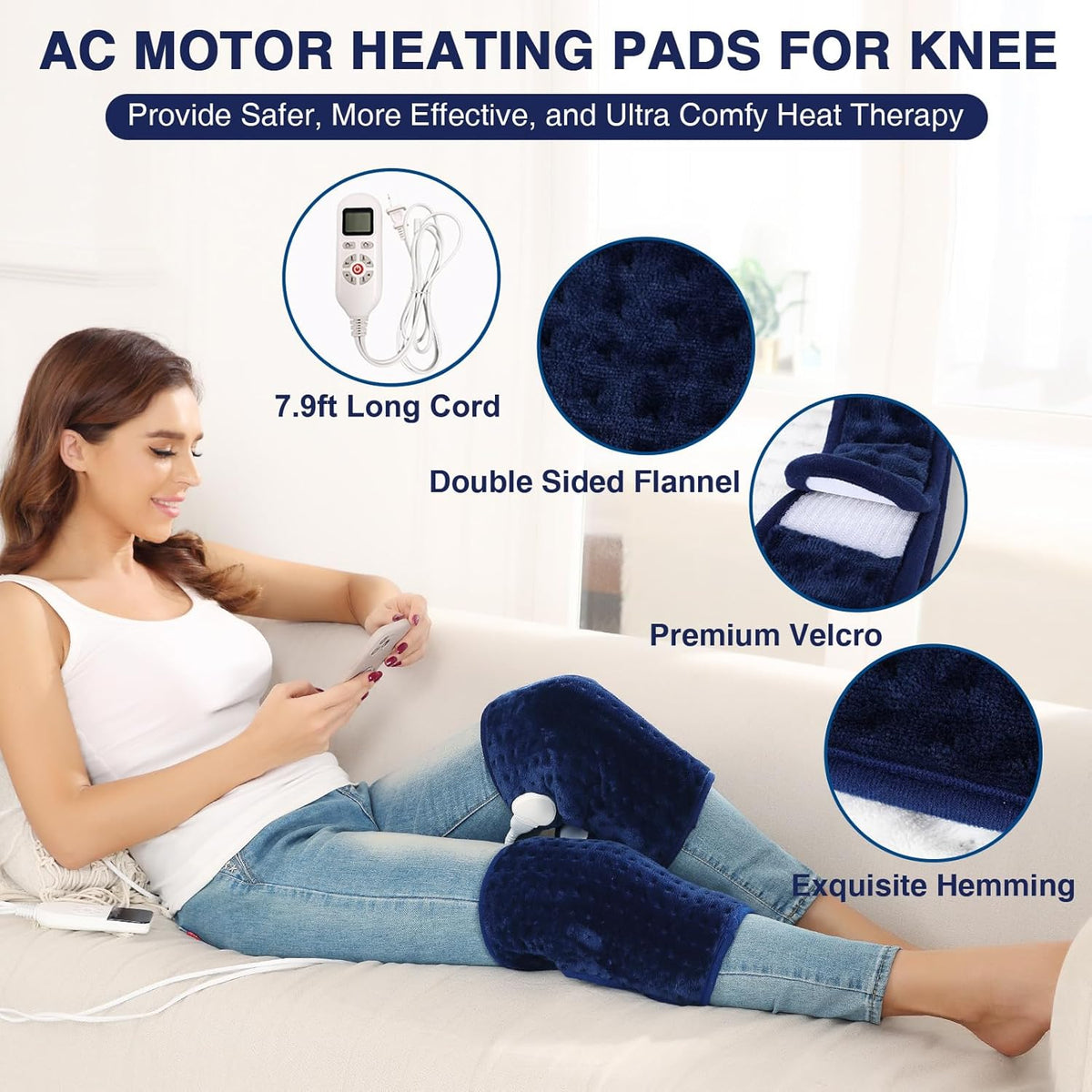 JOBYNA Heating Pad for Neck, Hands-Free Electric Heated Neck Wrap for Pain Relief, 29"×8'' Neck Heat Pad with 8.53ft Power Cord, Auto Shut Off,Size/Temperature/Time Adjustable（Navy）