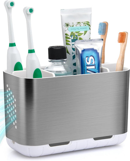 Toothbrush Holders for Bathrooms, Electric Toothbrush and Toothpaste Holder with Adjustable Dividers and Drainage, Kids Toothbrush Organizer for Bathroom Countertop | 5 Slots Toothbrush Organizer with Adjustable Dividers and Drainage, for Bathroom