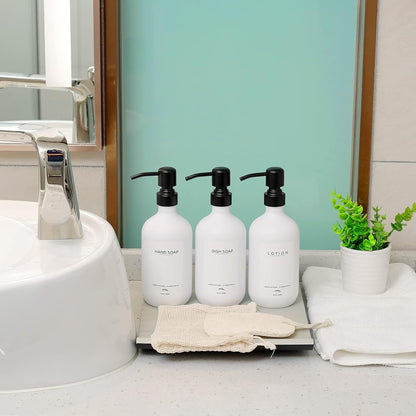 Supforce Shampoo Dispenser for Shower, No Drill Dispenser with Pump & Label | Shampoo and Conditioner Dispenser Wall Mount Set of 3, Pet Bottle Shower Soap Dispenser for Home Bathroom, Amber