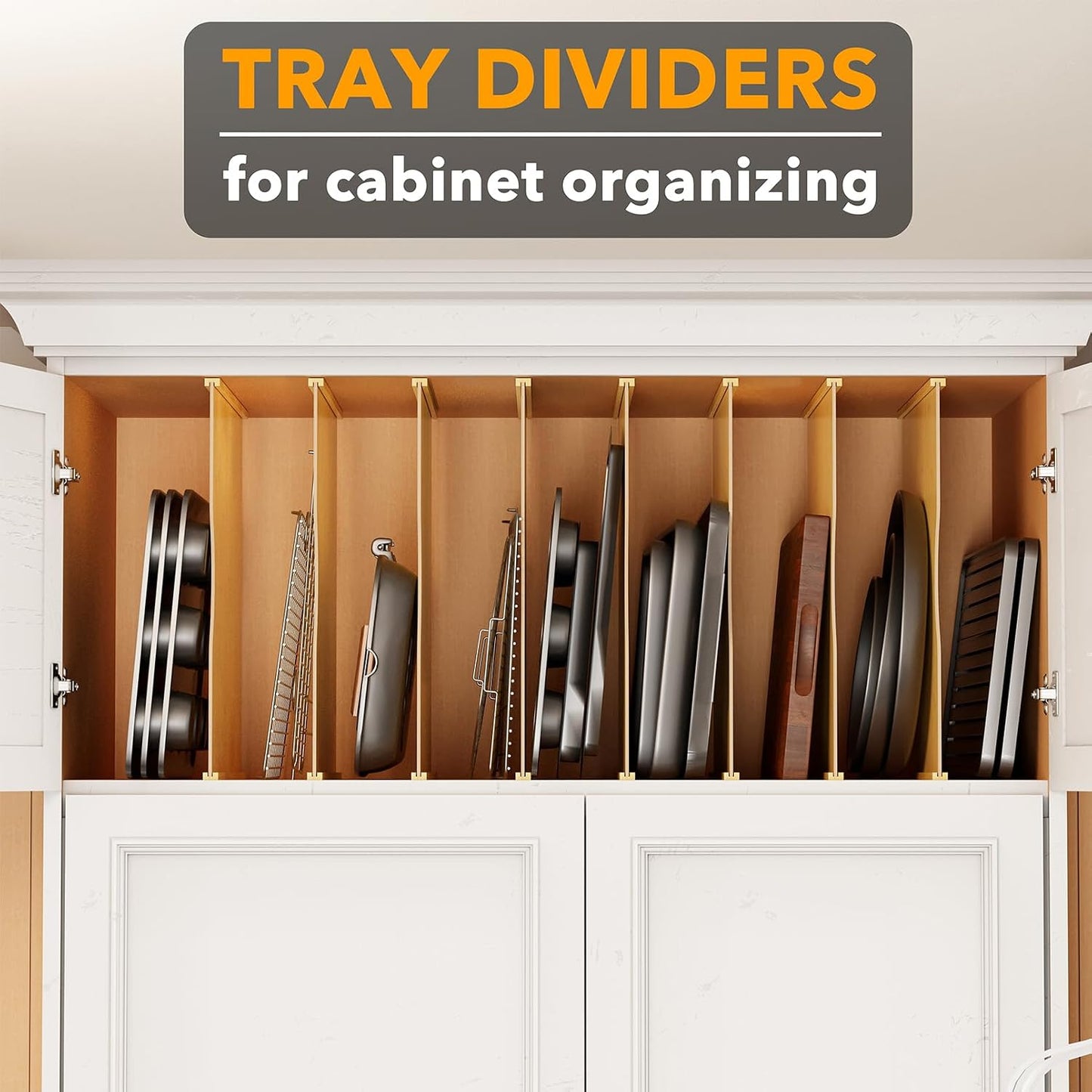 SpaceAid 6 Pack Tray Dividers for Cabinets, Pressboard Kitchen Cookie Baking Sheet Organizer for Cabinet, Vertical Pan and Trays Organizers for Pantry Storage