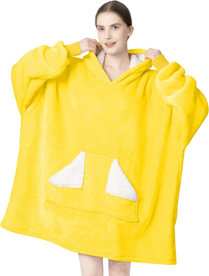 Wearable Blanket Hoodie, Oversized Sherpa Fleece Sweatshirt Blanket with Giant Hood Pocket and Sleeves for Adult, Warm & Cozy Grey Blanket Gifts for Women