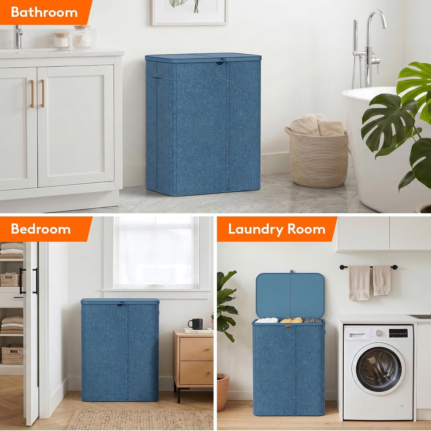 Lifewit 185L 3 Section Laundry Hamper with Lid, Laundry Basket, Beige | Large Foldable Laundry Sorter with 3 Removable Bags, Tall Clothes Hamper for Bedroom and Bathroom