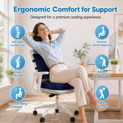 CloudBliss Lumbar Support Pillow & Seat Cushion Set for Office Chair, Desk Chair, Wheelchair & Car – Memory Foam Back Support, Ergonomic Chair Cushions, Sciatica Pain Relief, Home Essentials, Black