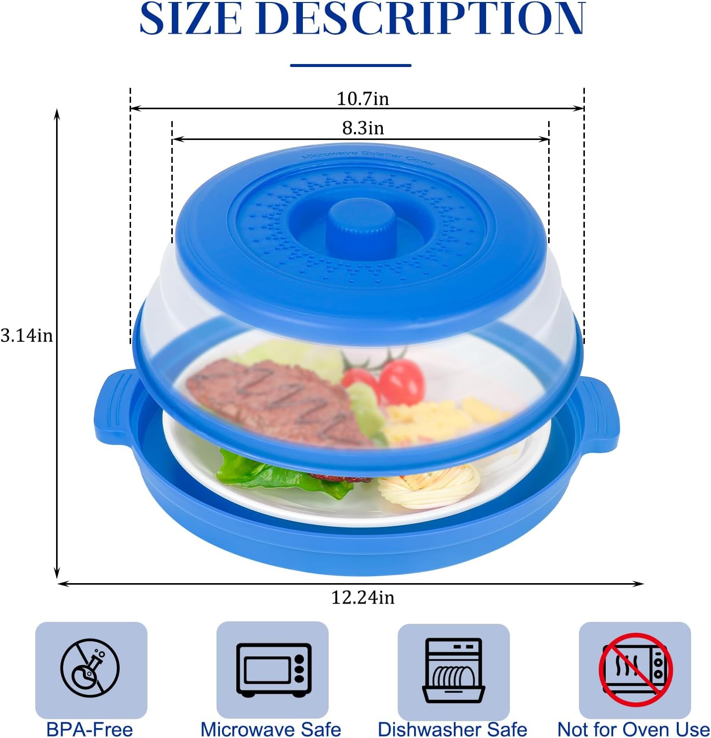 Microwave Splatter Cover for Food with Handle &Heat-Resistant Mat, 10.7" Collapsible Microwave Plate Cover - BPA Free, Dishwasher Safe Food Lid, Multi-Use Colander & Steamer for Meal Prep （Black）