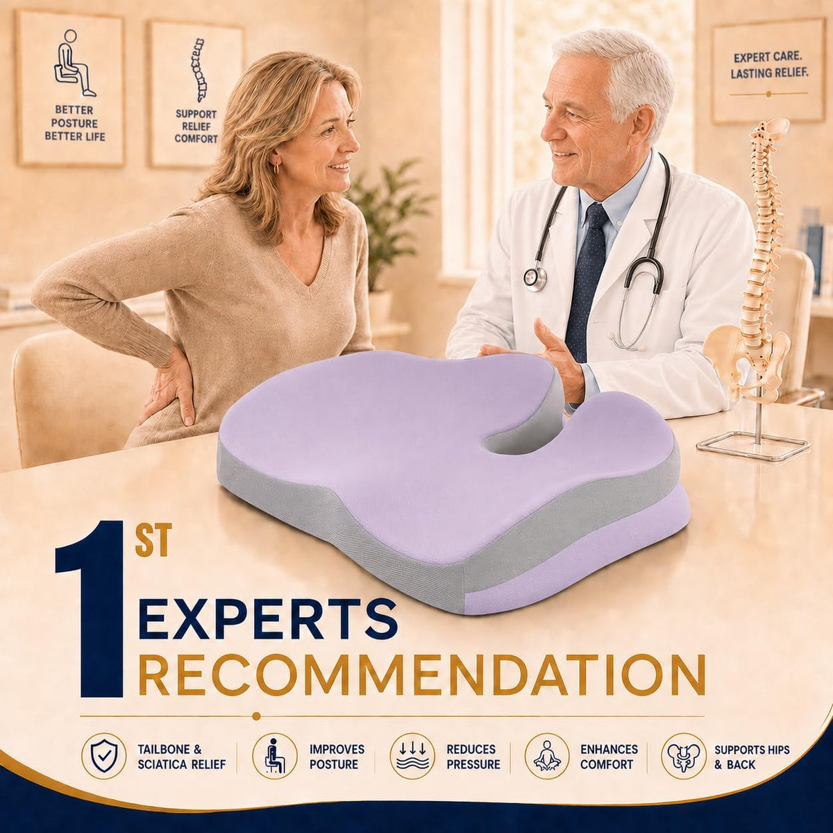 Memory Foam Ergonomic Seat Cushion for Office Chairs Pain Relief