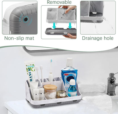 GFWARE Black Toothbrush Holder - 7 Slots Bathroom Organizer Countertop with Drainage Matte Black Electric Toothbrush and Toothpaste Holder for Bathroom Accessories Organization Vanity Sink Storage | Detachable 7 Slots Matte Black Kid Electric Toothbrush